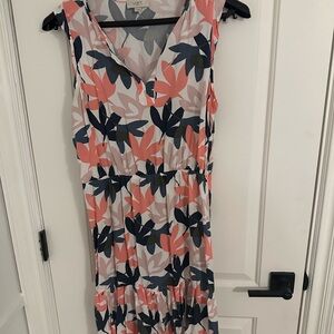 LOFT Coral and Navy Floral Maxi Dress